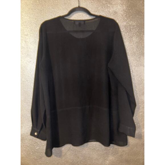 Eloquii Preppy Dark Academia Studious Sheer Black Long Sleeves Blouse Top - Picture 8 of 11